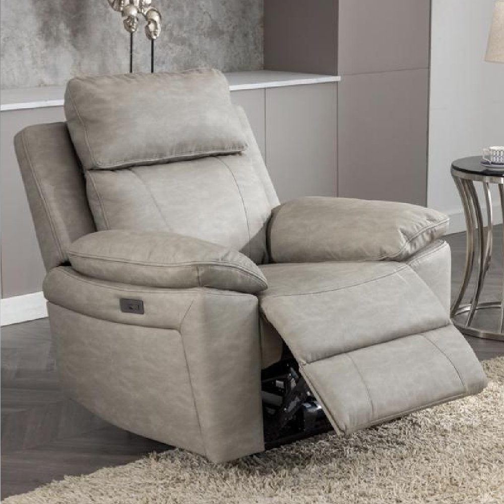 Hanford Fabric Electric Recliner 1 Seater Sofa In Silver Grey