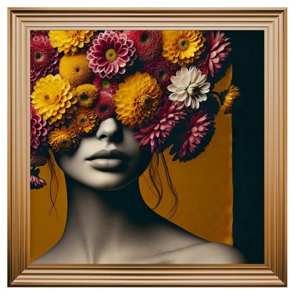 Hankinson Flower Face Woman Wall Art In Bronze Frame | Bed Sava
