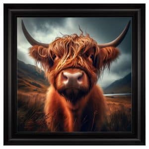 Hankinson Highland Cow Wall Art In Black Frame | Bed Sava