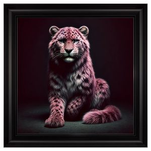 Hankinson Sitting Pink Leopard Cub Wall Art In Black Frame | Bed Sava