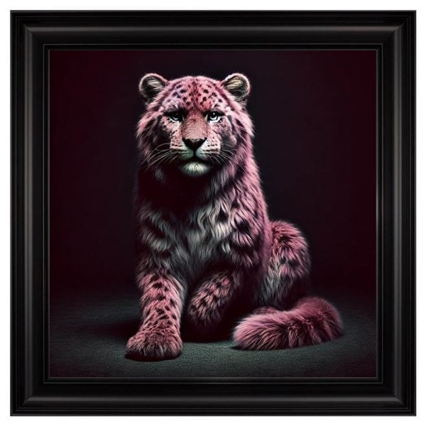 Hankinson Sitting Pink Leopard Cub Wall Art In Black Frame | Bed Sava