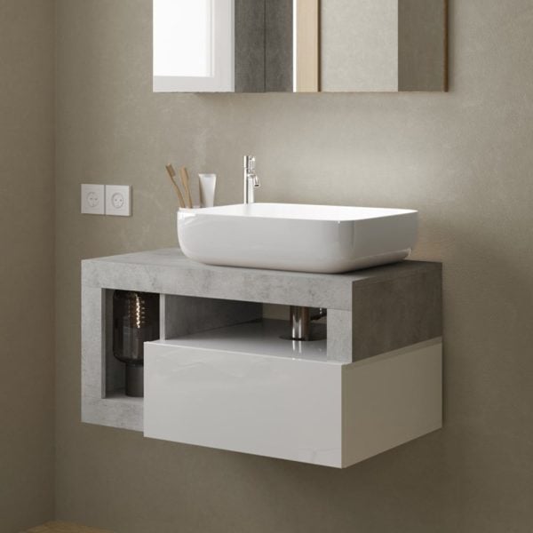 Hanmer 78cm White Gloss Wall Hung Vanity Unit In Cement | Bed Sava