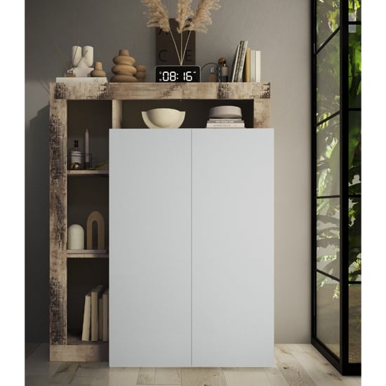 Hanmer High Gloss Shoe Storage Cabinet 2 Doors In White Pear