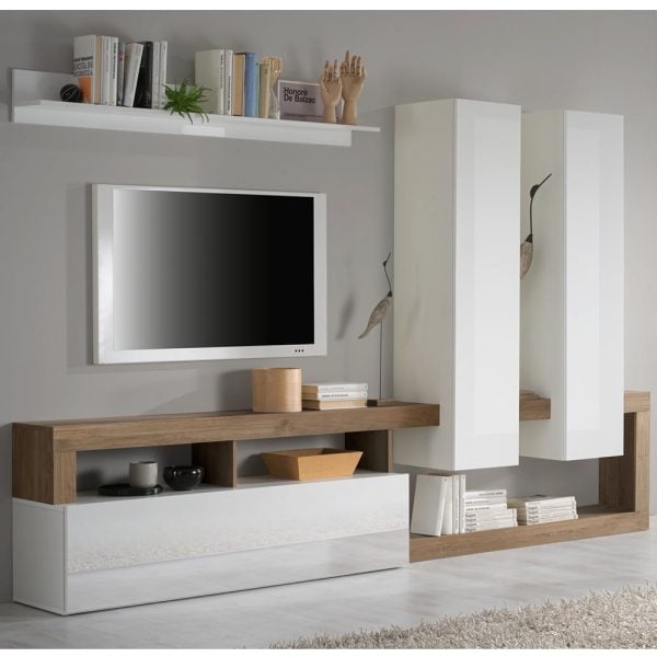 Hanmer Large White Gloss Entertainment Wall Unit In Mercure | Bed Sava
