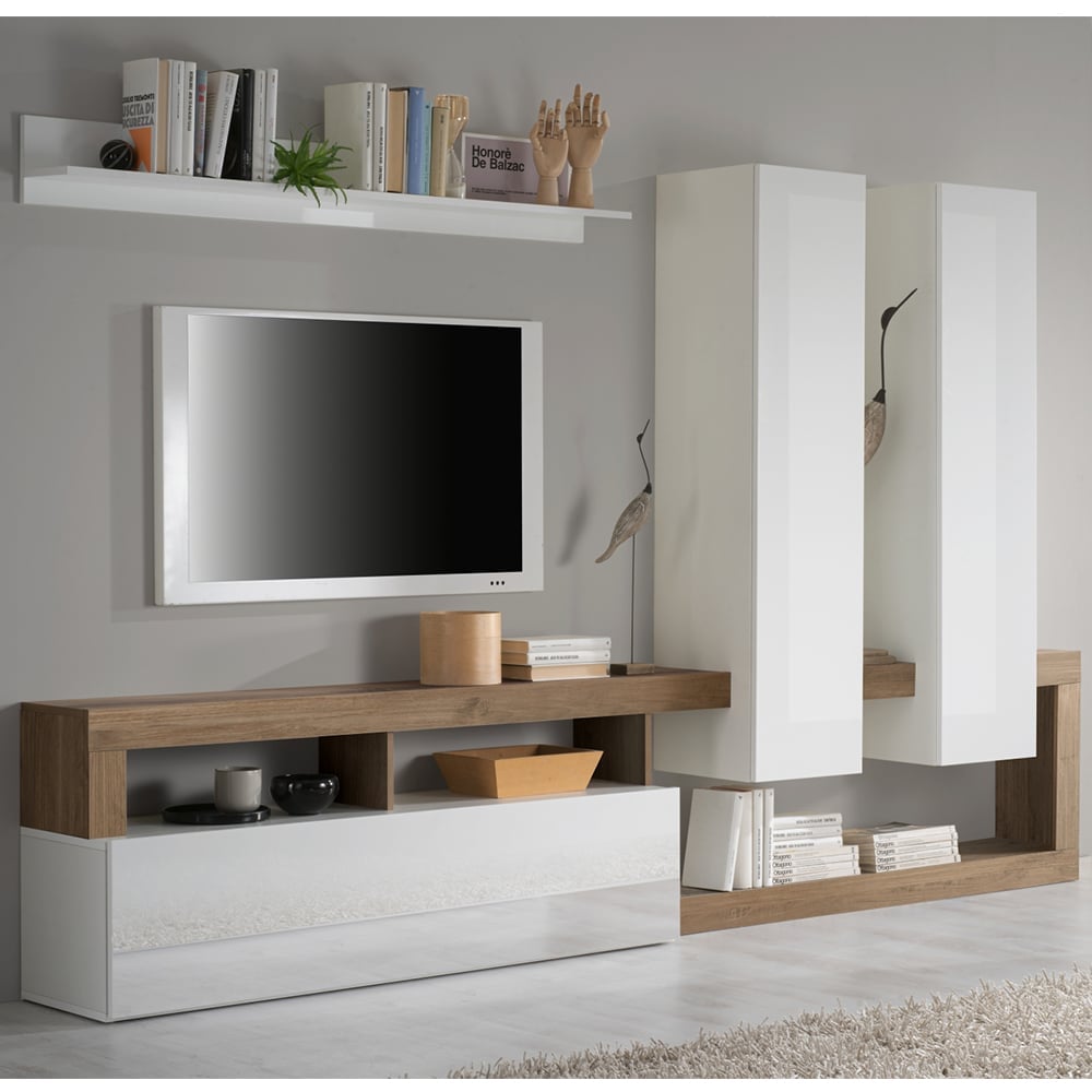 Hanmer Large White Gloss Entertainment Wall Unit In Mercure
