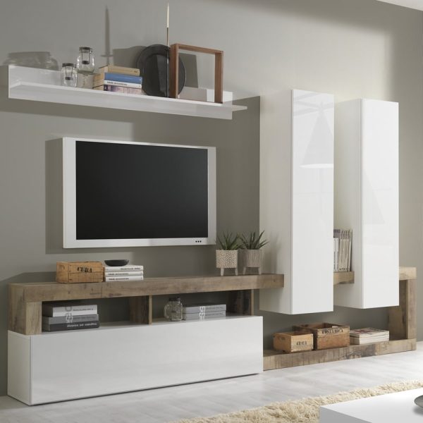 Hanmer Large White Gloss Entertainment Wall Unit In Pero | Bed Sava