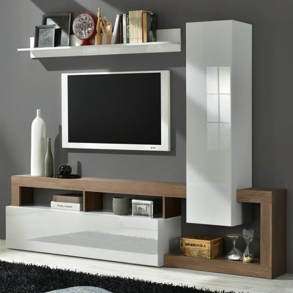 Hanmer Small White Gloss Entertainment Wall Unit In Mercure | Bed Sava
