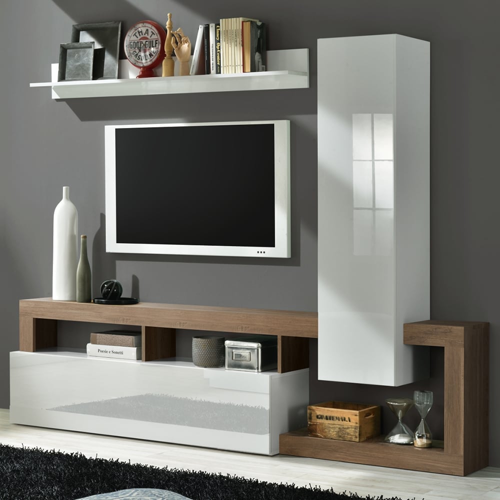 Hanmer Small White Gloss Entertainment Wall Unit In Mercure