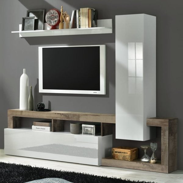 Hanmer Small White Gloss Entertainment Wall Unit In Pero | Bed Sava