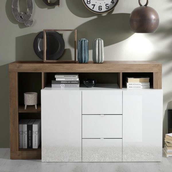 Hanmer White Gloss Sideboard With 2 Doors 3 Drawers In Mercure | Bed Sava