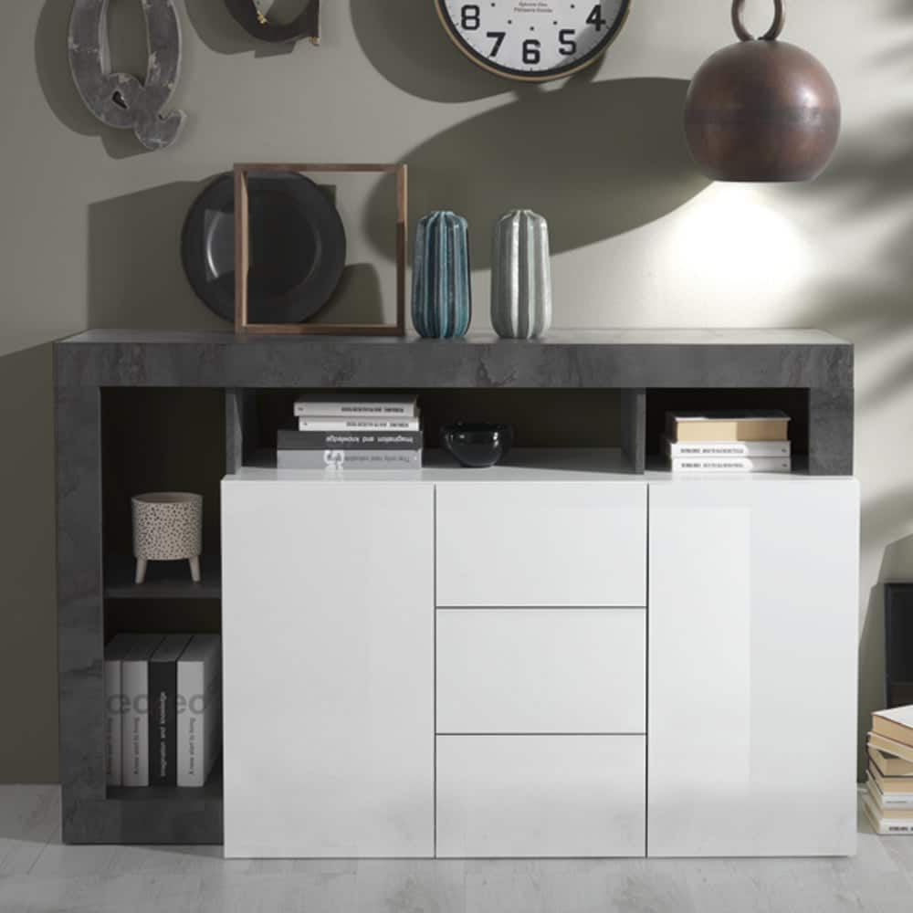 Hanmer White Gloss Sideboard With 2 Doors 3 Drawers In Oxide