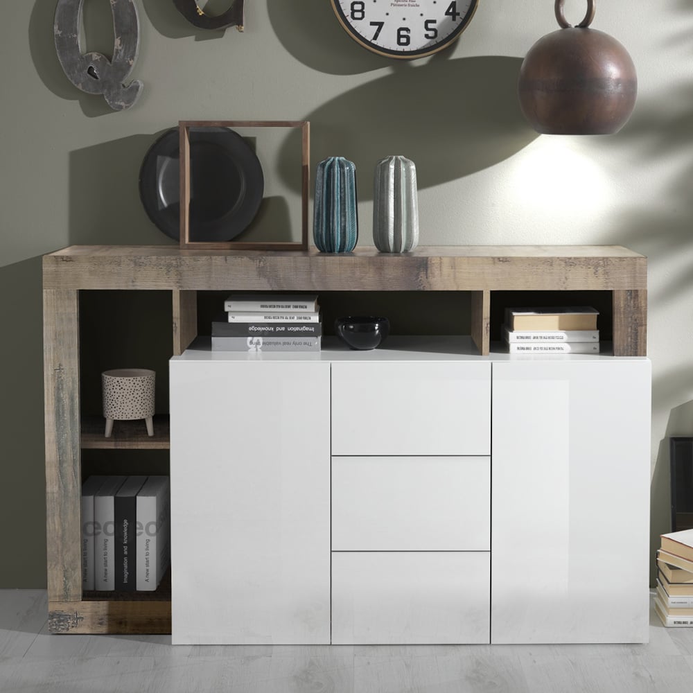Hanmer White Gloss Sideboard With 2 Doors 3 Drawers In Pero