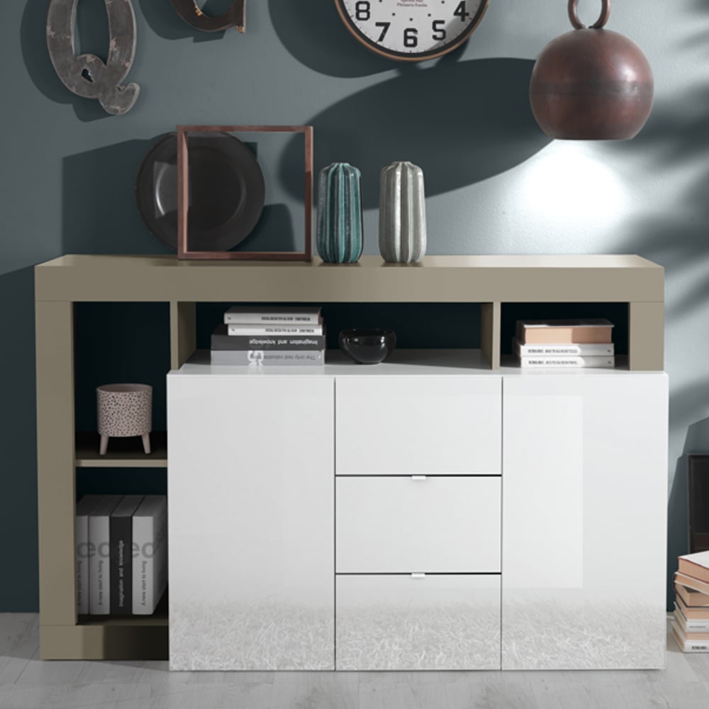 Hanmer White Gloss Sideboard With 2 Doors 3 Drawers In Pewter