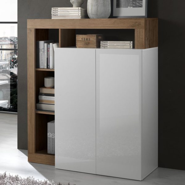 Hanmer White High Gloss Highboard With 2 Doors In Mercure | Bed Sava
