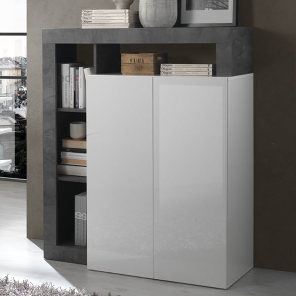 Hanmer White High Gloss Highboard With 2 Doors In Oxide | Bed Sava
