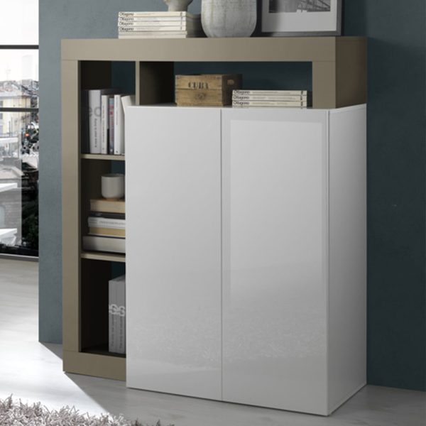 Hanmer White High Gloss Highboard With 2 Doors In Pewter | Bed Sava