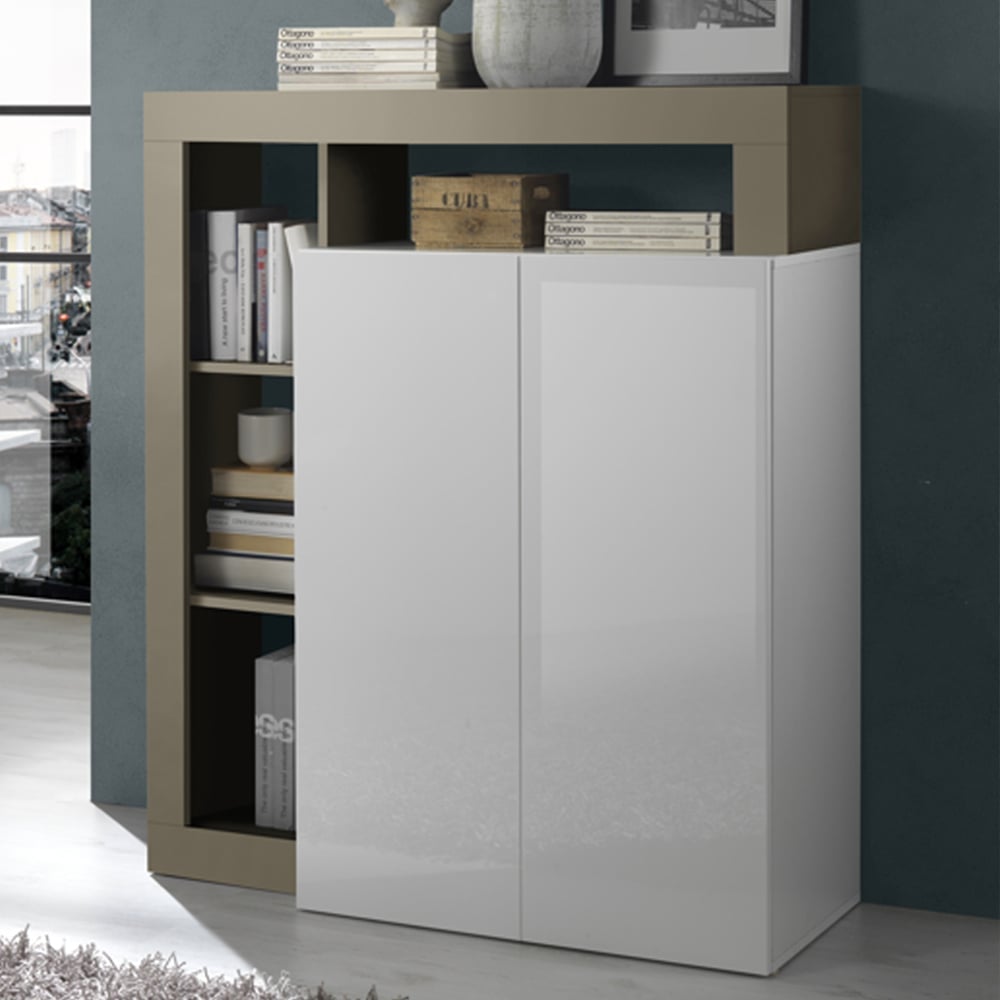 Hanmer White High Gloss Highboard With 2 Doors In Pewter