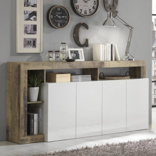 Hanmer White High Gloss Sideboard With 4 Doors In Pero | Bed Sava