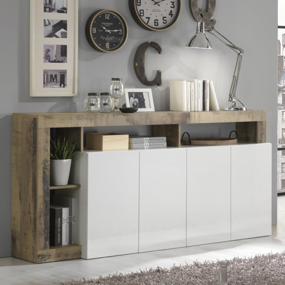 Hanmer White High Gloss Sideboard With 4 Doors In Pero
