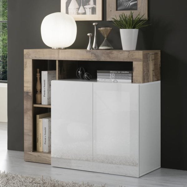 Hanmer White High Gloss Sideboard With 2 Doors In Pero | Bed Sava