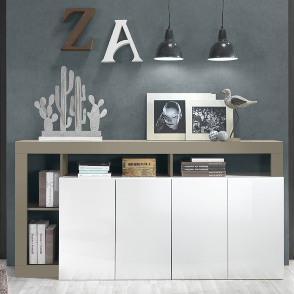 Hanmer White High Gloss Sideboard With 4 Doors In Pewter