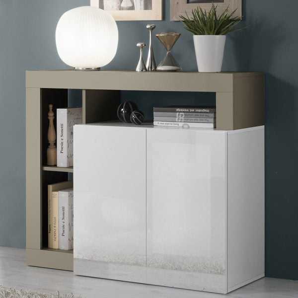 Hanmer White High Gloss Sideboard With 2 Doors In Pewter | Bed Sava