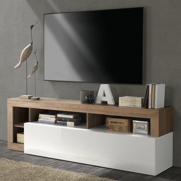 Hanmer White High Gloss TV Stand With 1 Flap Door In Mercure | Bed Sava