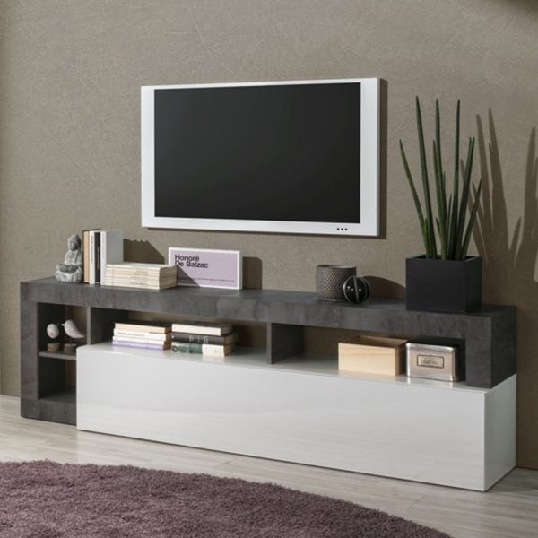 Hanmer White High Gloss TV Stand With 1 Flap Door In Oxide | Bed Sava