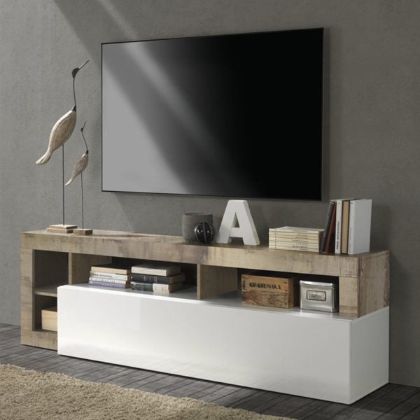 Hanmer White High Gloss TV Stand With 1 Flap Door In Pero | Bed Sava