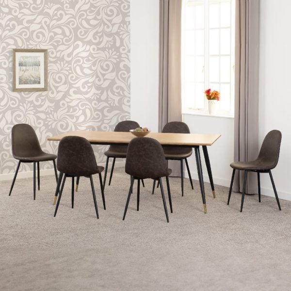 Hanover Oak Wooden Dining Table With 6 Alsip Brown Chairs | Bed Sava