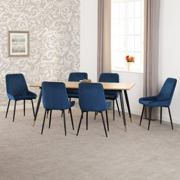 Hanover Oak Wooden Dining Table With 6 Avah Blue Chairs | Bed Sava