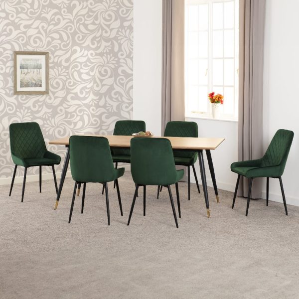Hanover Oak Wooden Dining Table With 6 Avah Green Chairs | Bed Sava