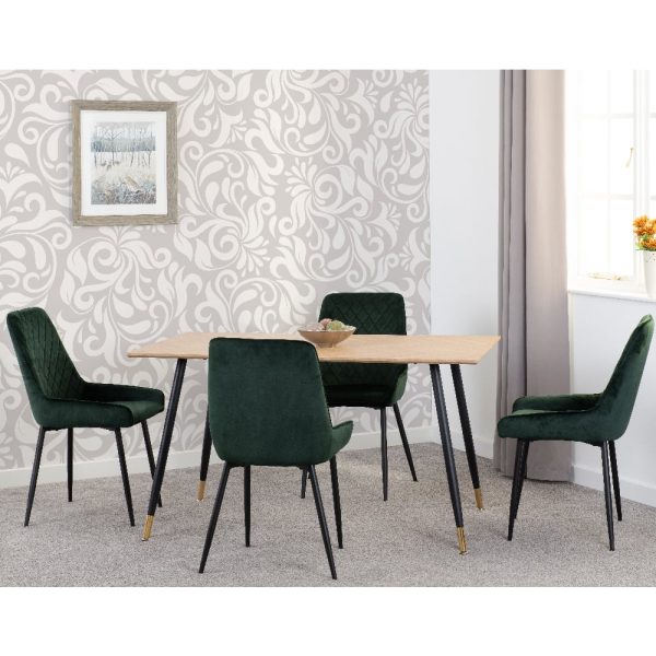 Hanover Oak Wooden Dining Table With 4 Avah Green Chairs | Bed Sava