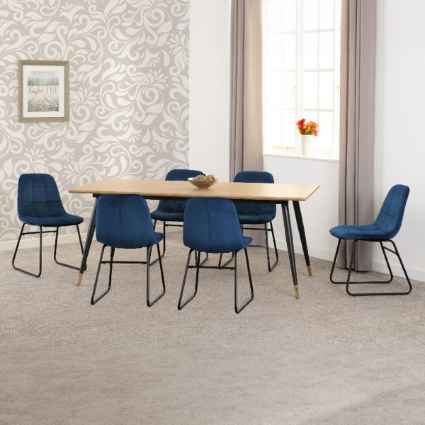 Hanover Oak Wooden Dining Table With 6 Lyster Blue Chairs | Bed Sava