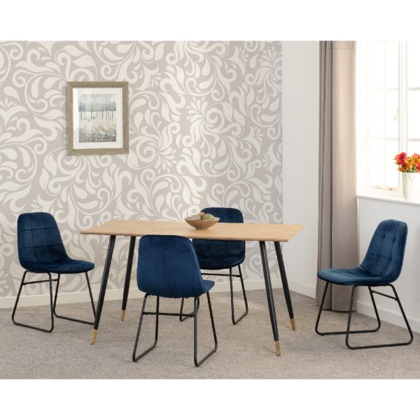 Hanover Oak Wooden Dining Table With 4 Lyster Blue Chairs | Bed Sava