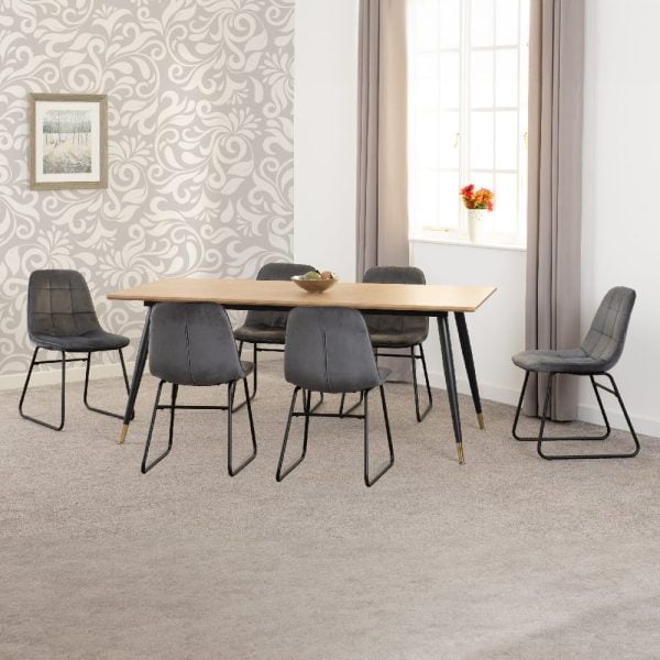 Hanover Oak Wooden Dining Table With 6 Lyster Grey Chairs | Bed Sava