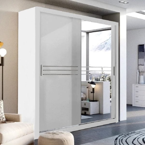 Hanover Wooden Wardrobe With 2 Sliding Doors In Matt White | Bed Sava