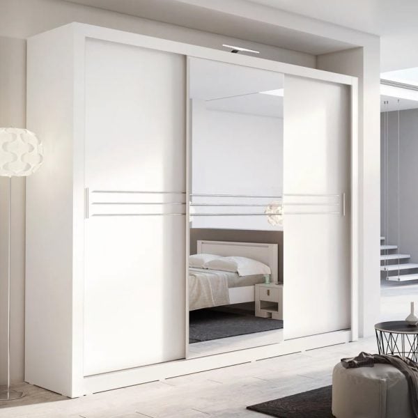 Hanover Wooden Wardrobe With 3 Sliding Doors In Matt White | Bed Sava