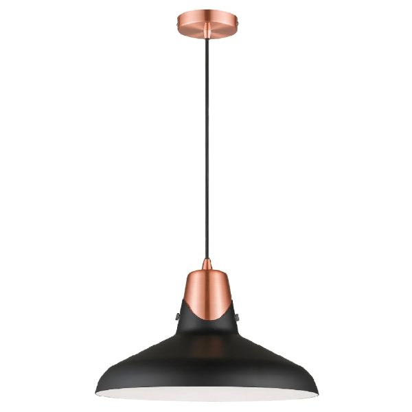 Hanwell Matt Black Shade Pendant Light In Copper | Bed Sava