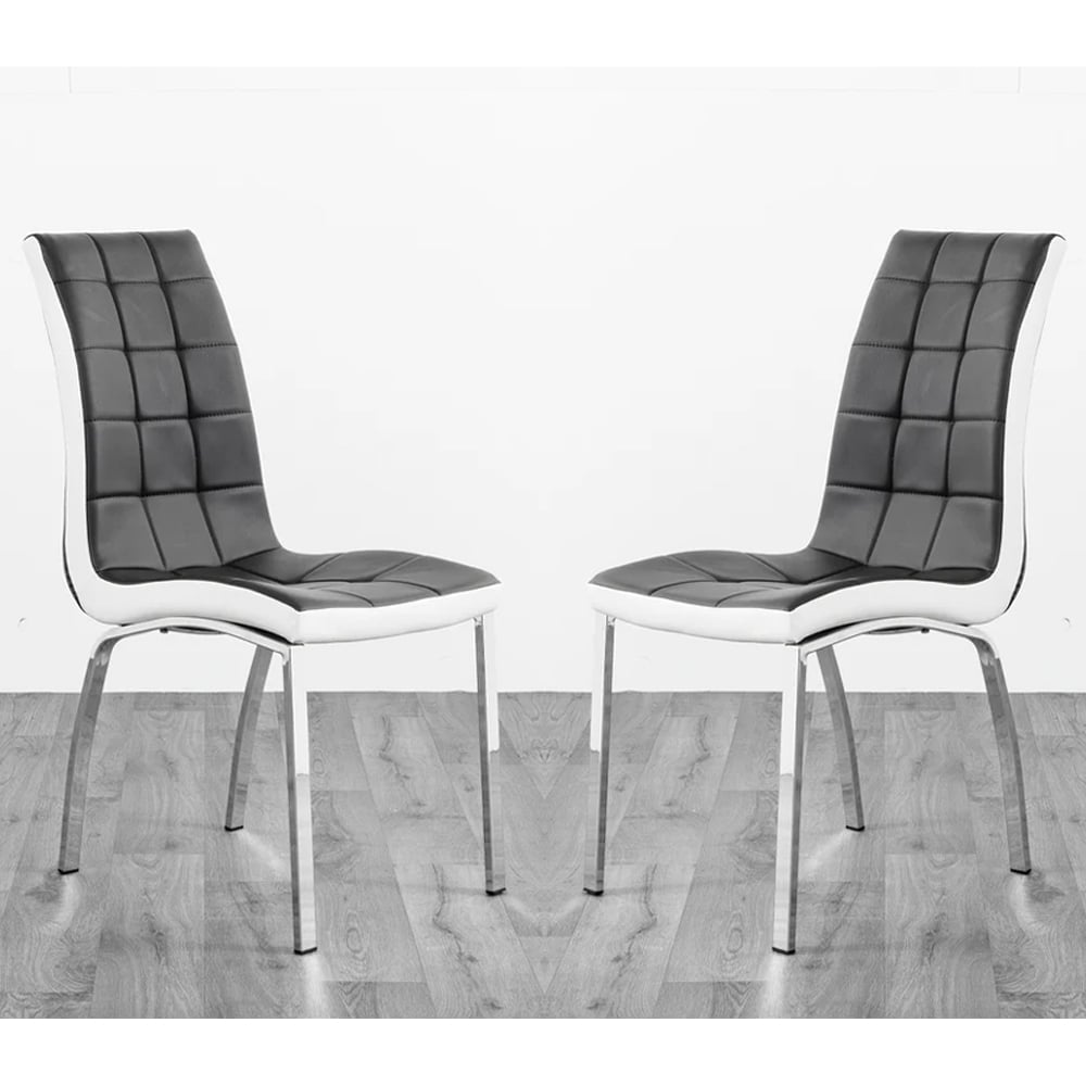 Hamden Black And White Faux Leather Dining Chairs In Pair