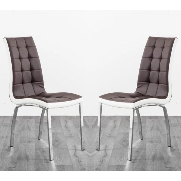 Hamden Brown And White Faux Leather Dining Chairs In Pair | Bed Sava