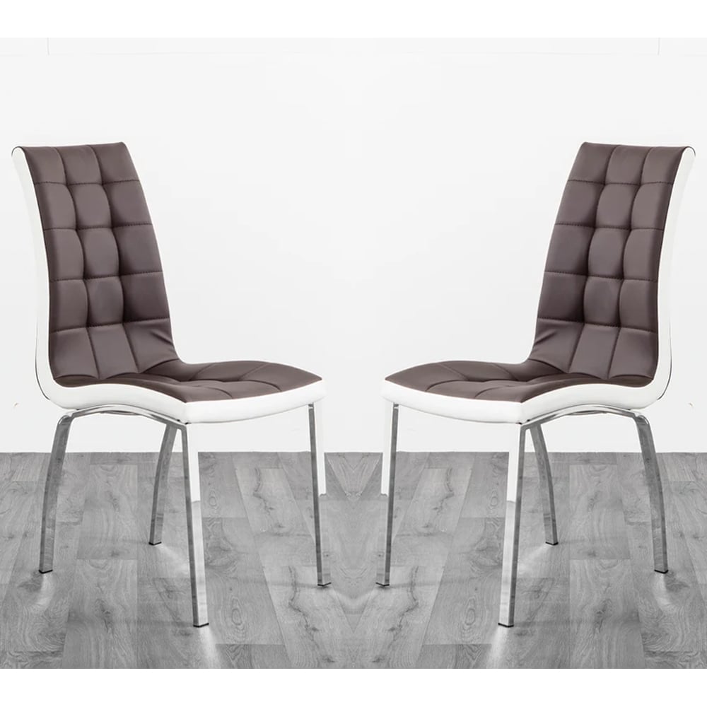 Hamden Brown And White Faux Leather Dining Chairs In Pair
