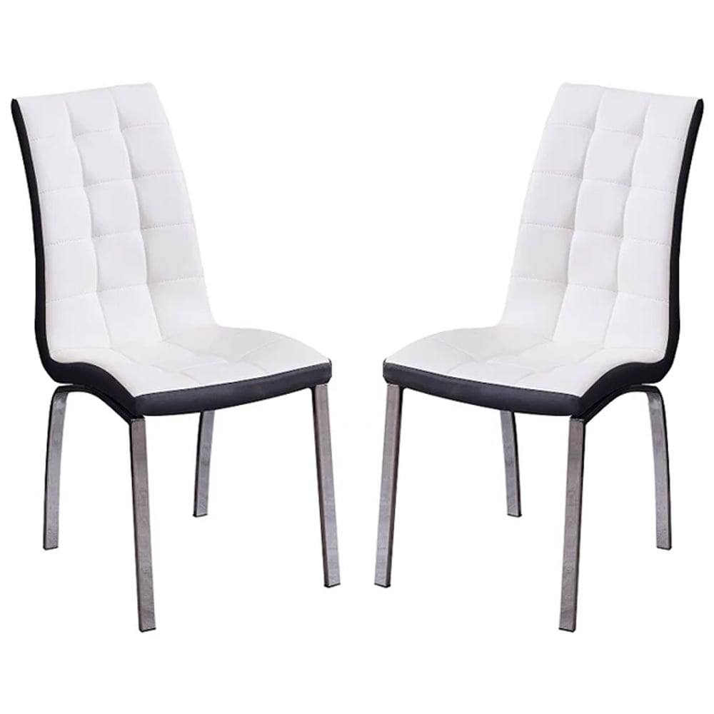 Hamden White And Black Faux Leather Dining Chairs In Pair