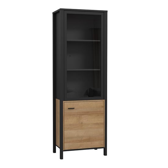 Harbor Wooden Display Cabinet With 1 Glass Door In Matt Black Oak