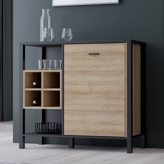 Harbor Wooden Storage Cabinet With 1 Door In Matt Black And Oak