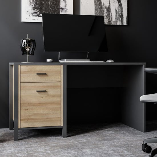 Harbor Wooden Laptop Desk With 1 Door In Matt Black And Oak