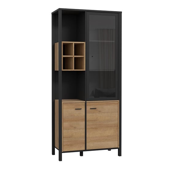 Harbor Wooden Display Cabinet With 3 Doors 2 Shelves In Black Oak