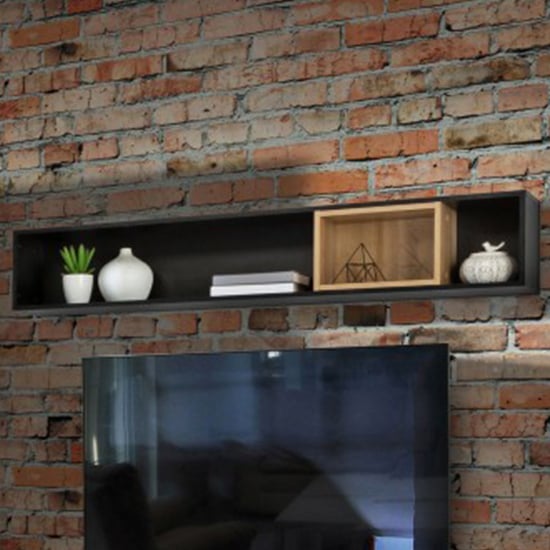 Harbor Wooden Wall Shelf In Matt Black And Oak