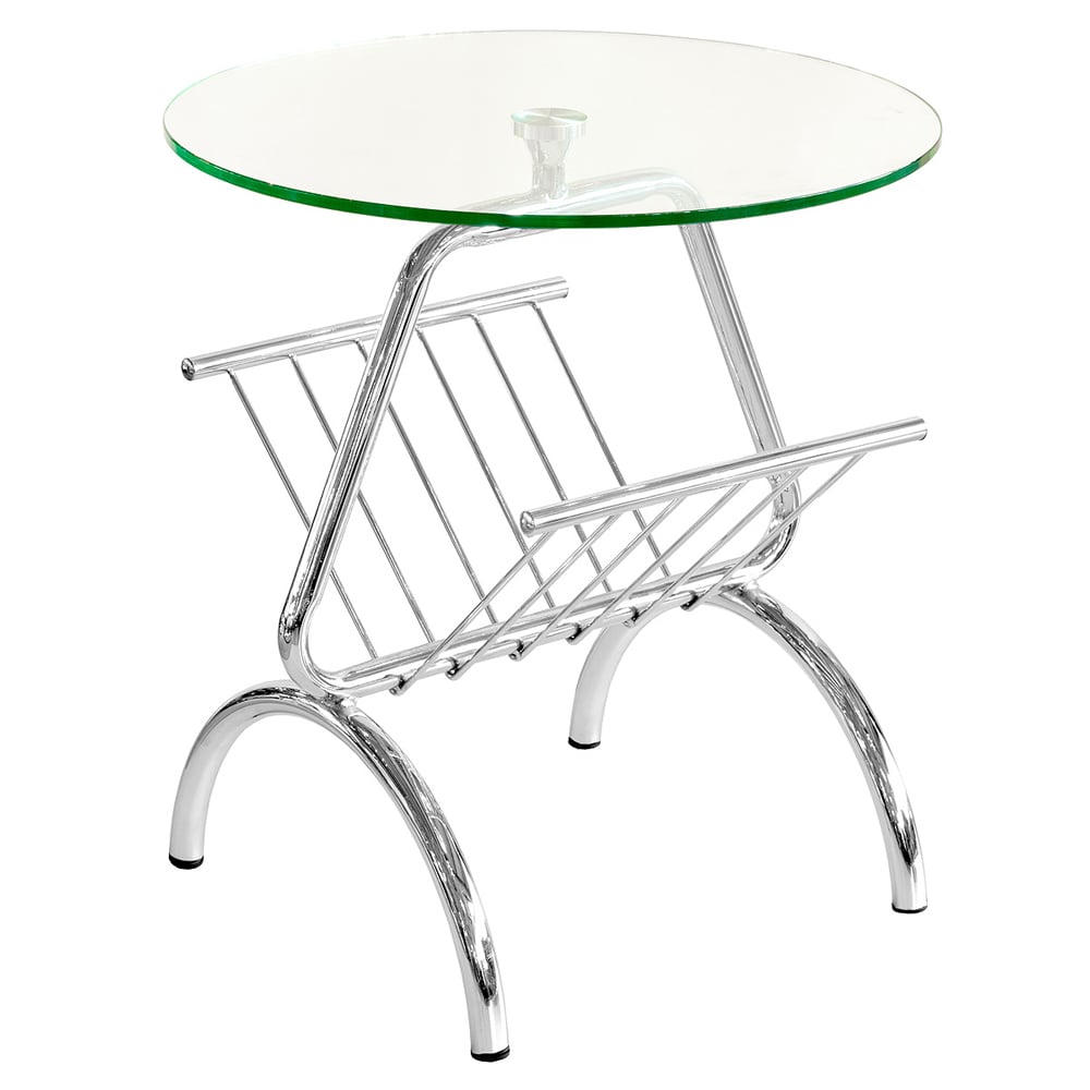 Harris Clear Glass Top Magazine Rack Table With Chrome Frame