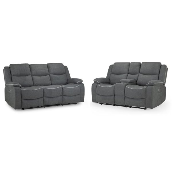 Harris Fabric Electric Recliner 3+2 Seater Sofa Set In Graphite | Bed Sava